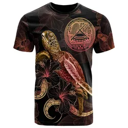American Samoa Polyneisan T Shirt - Turtle With Blooming Hibiscus Gold