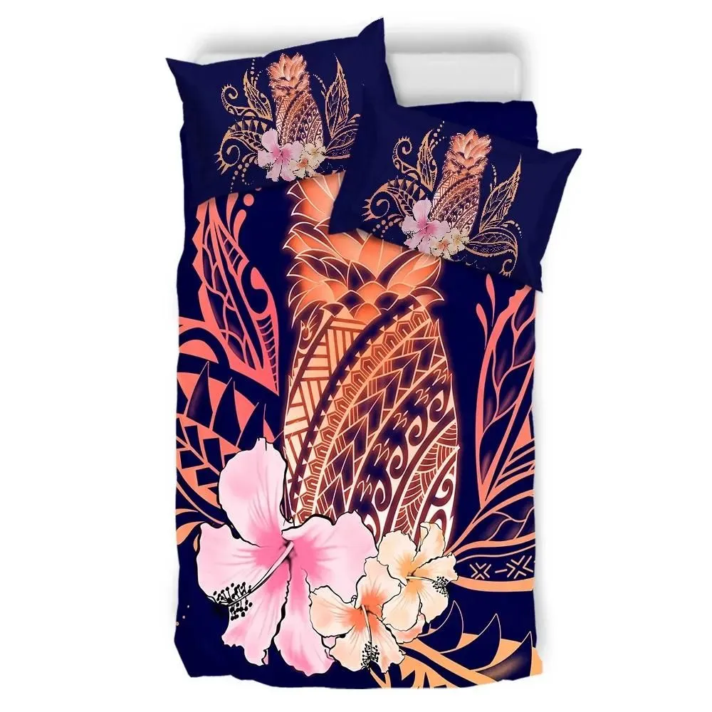 FamilyGater Home Set - Hawaii Pineapple Hibiscus Polynesian Bedding Set - Dori Style AH J3