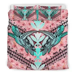 FamilyGater Home Set - Hawaii Turtle Kanaka Hibiscus Tropical Polynesian Bedding Set - Sweet Style - AH - J3