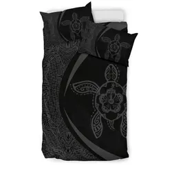Alohawaii Bedding Set - Cover and Pillow Cases Hawaiian Hibiscus Turtle Polynesian Circle Style Grey - AH - J7