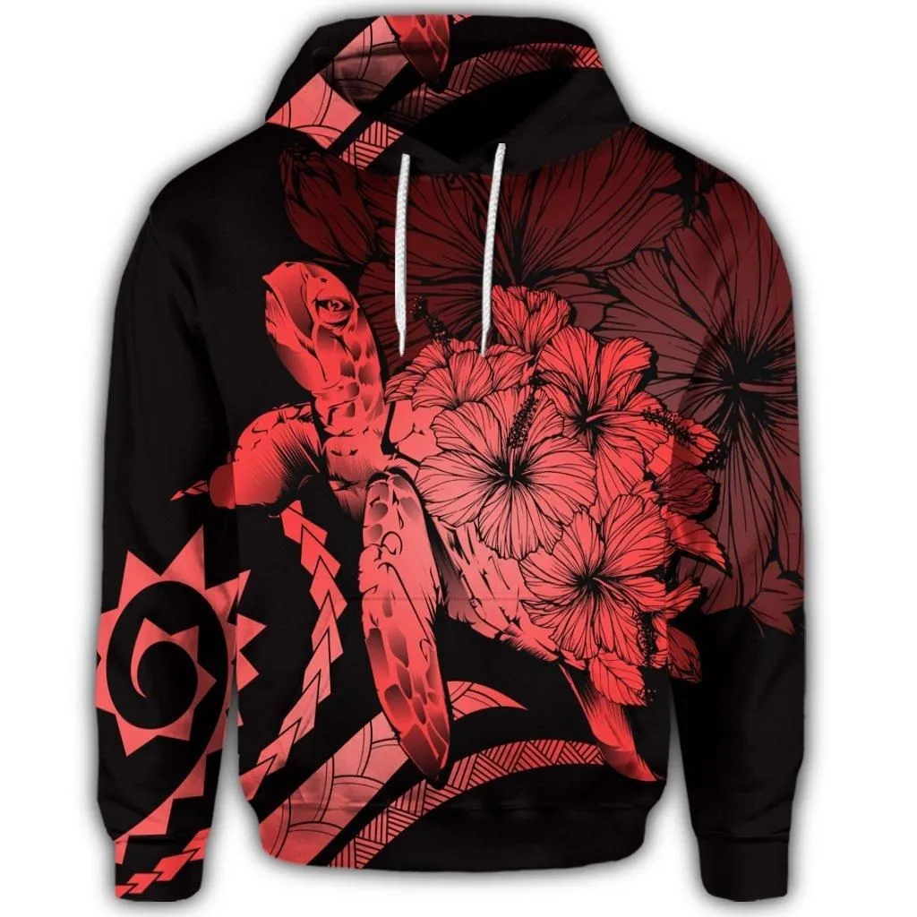 Hawaiian Hoodie - Hawaiian Turtle Hibiscus Polynesian Vintage Hoodie - Red