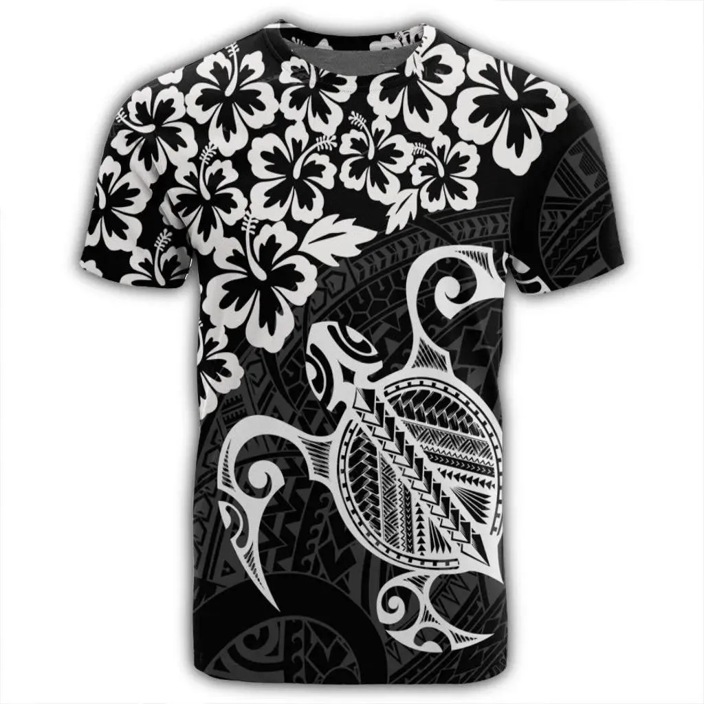 Alohawaii Tee - Hawaiian Map Turtle Hibiscus Kanaka Polynesian T-shirt White - AH - J4R
