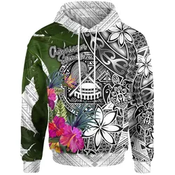 American Samoa Hoodie White - Turtle Plumeria Banana Leaf