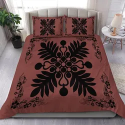 Alohawaii Home Set - Hawaiian Quilt Maui Plant And Hibiscus Pattern Bedding Set - Black Coral - AH J8