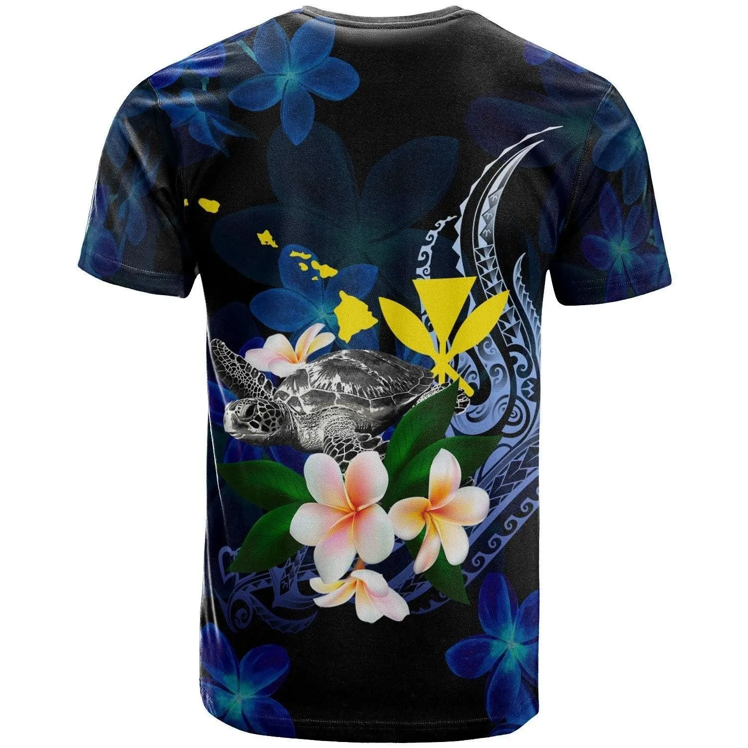 Polynesian Hawaii T shirt - Turtle With Plumeria Flowers