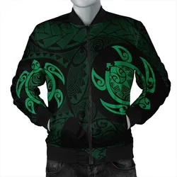 Hawaiian Two Turtle Polynesian Bomber Jacket Green AH