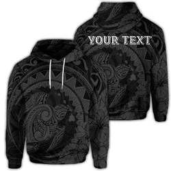 (Personalised) Hawaiian Kanaka Honu Map Hibiscus Globular Polynesian Gray Hoodie