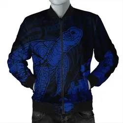 Alohawaii Jacket - Hawaiian Hibiscus Memory Turtle Polynesian Bomber Jacket Blue - AH - JR