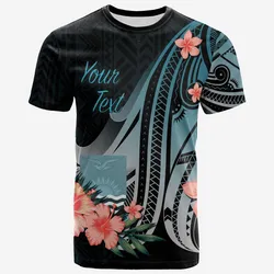 Kiribati Personalised Custom T-Shirt - Turquoise Polynesian Hibiscus Pattern Style