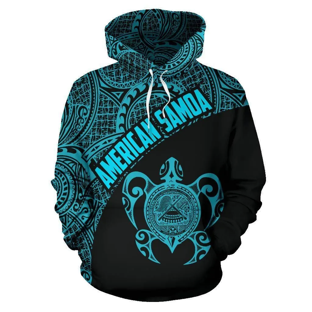 American Samoa Hoodie - American Samoa Seal In Turtle Polynesian Tattoo Blue