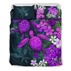 FamilyGater Bedding Set - Cover and Pillow Cases Kanaka Maoli (Hawaiian) - Sea Turtle Tropical Hibiscus And Plumeria Purple A24