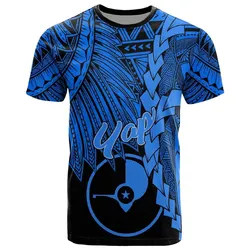 Yap Micronesia T shirt - Tribal Wave Tattoo Blue
