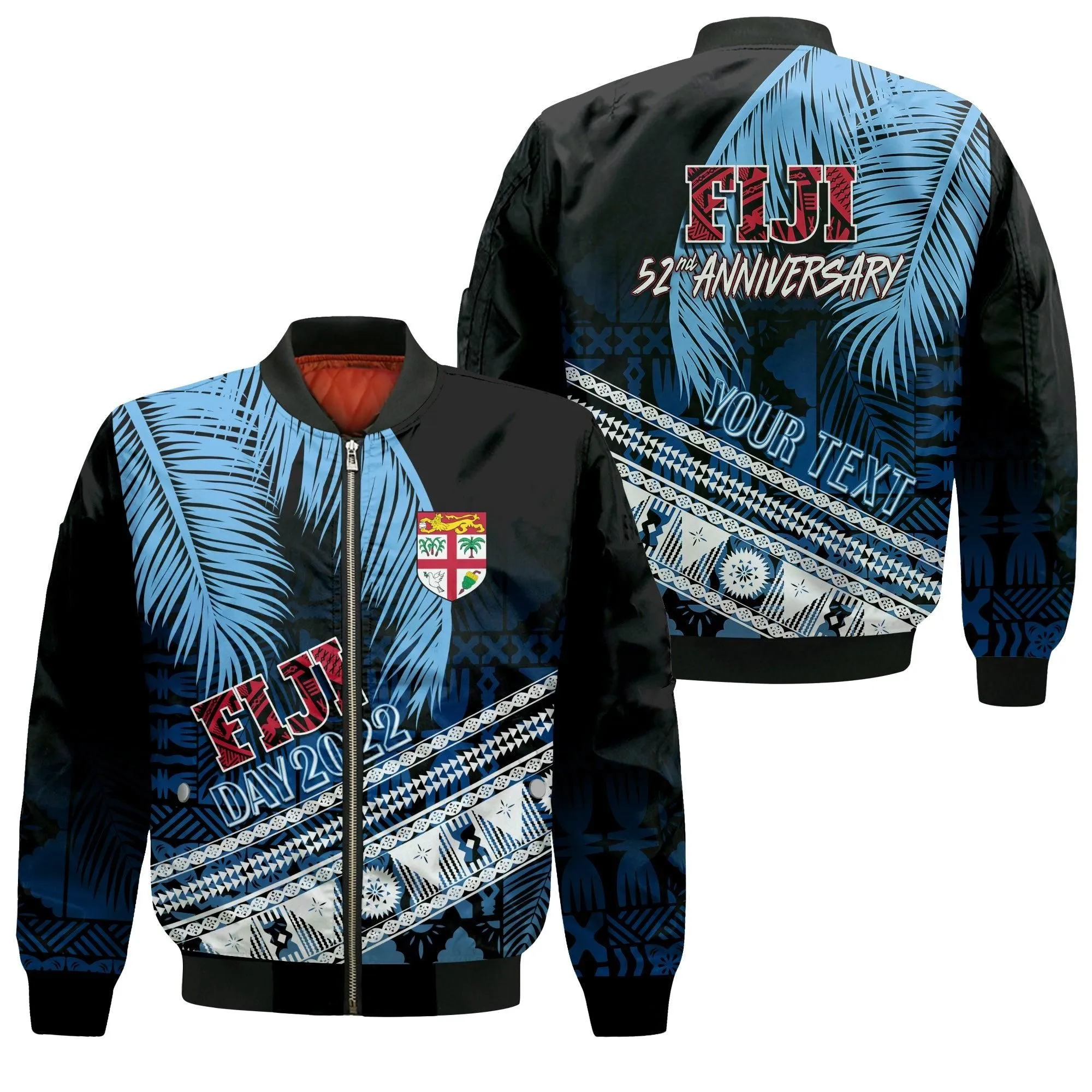 Personalised Fiji Day Bomber Jacket Masi Kesa Mix Palm Tree LT7