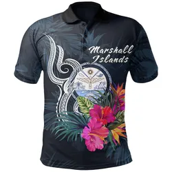 Marshall Islands Polynesian Polo Shirt - Tropical Flower