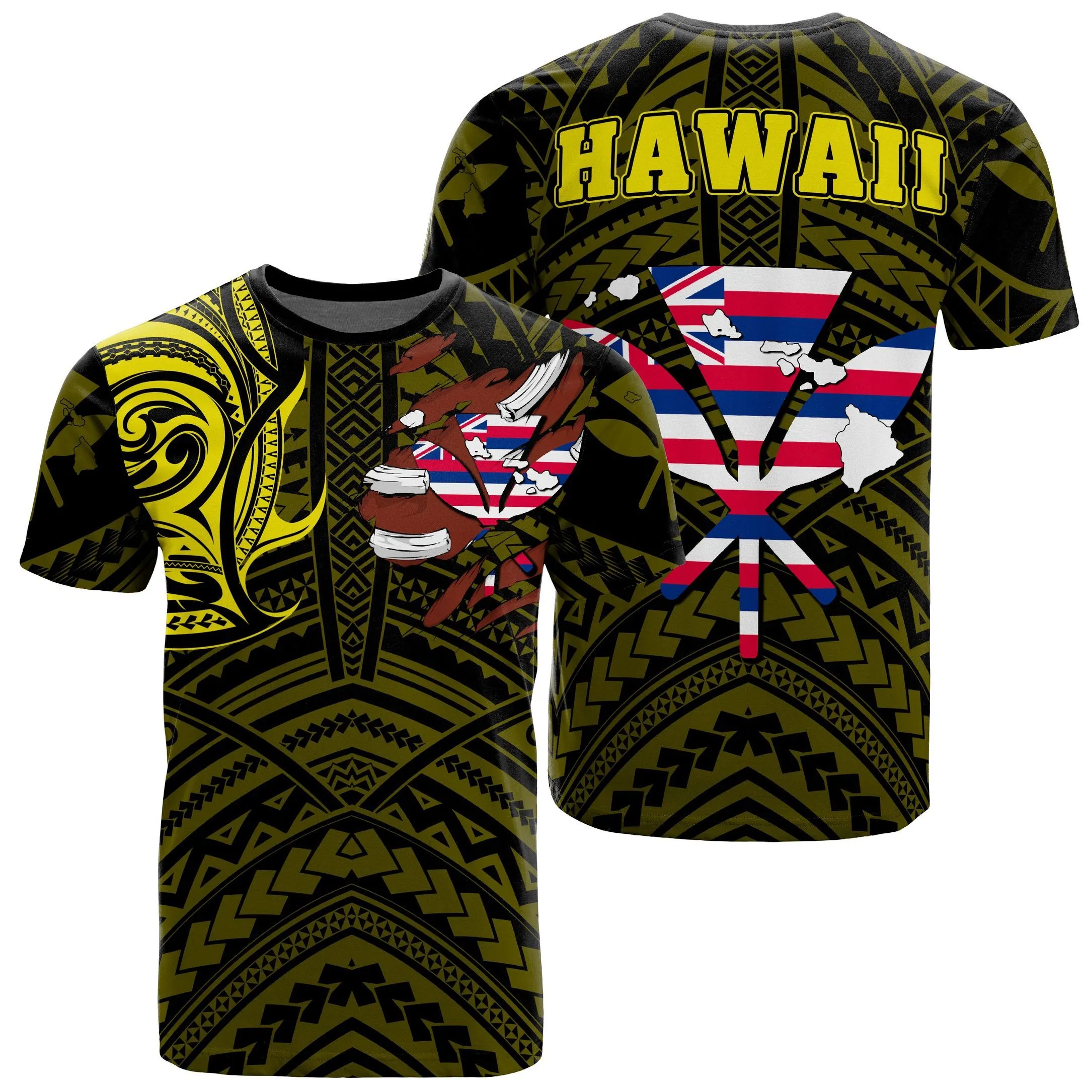 Hawaiian Aloha Kanaka T Shirt Heart Tattoo Yellow Ah J1 Hawaiian Shorts Beach Short Sleeve