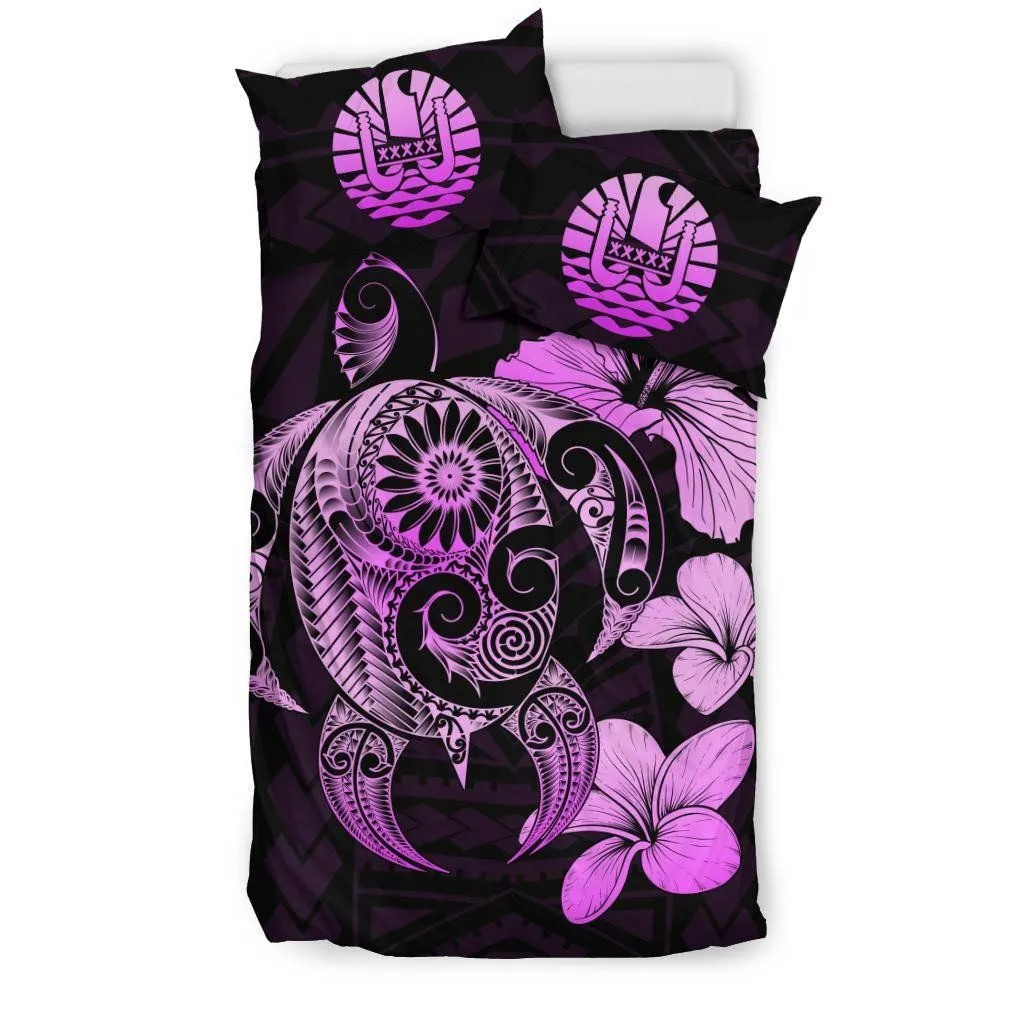 Tahiti Hibiscus Plumeria Mix Polynesian Pink Turtle Bedding Set - J1