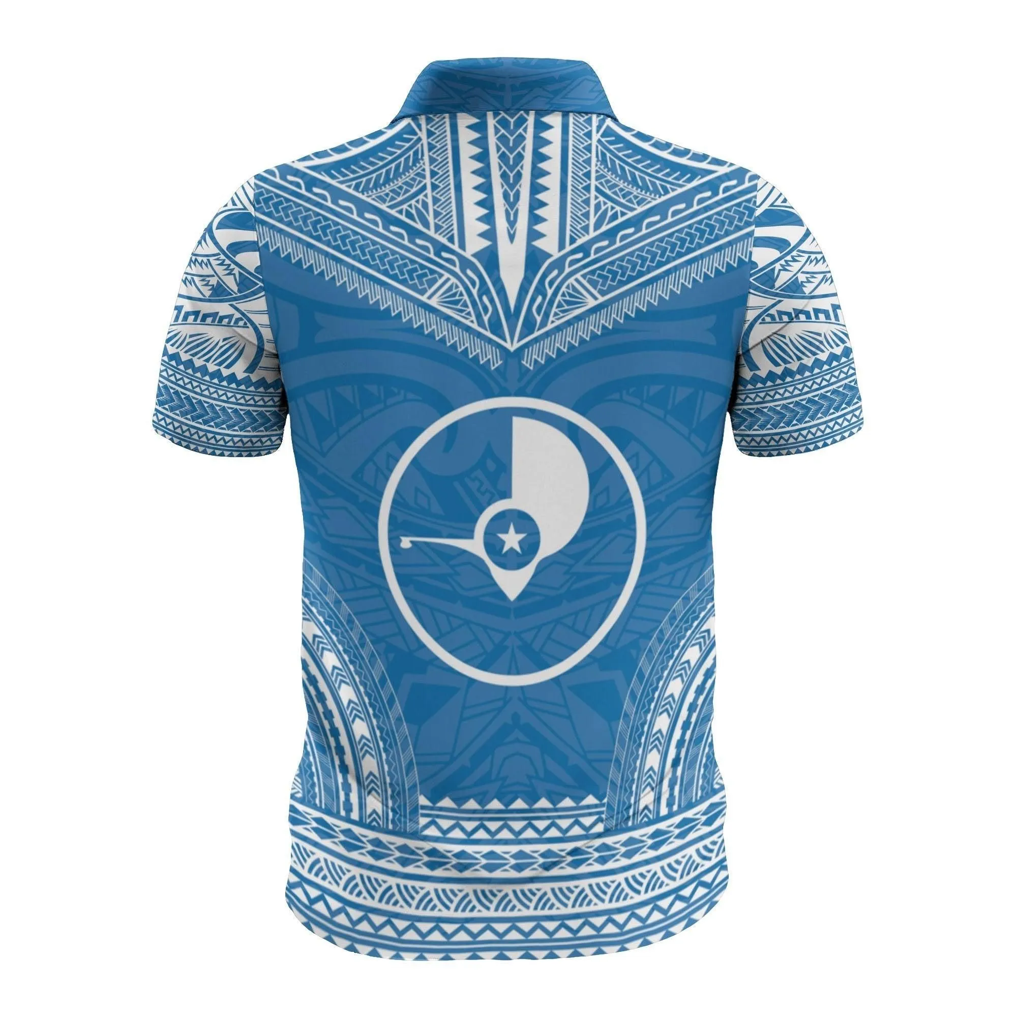 Yap Custom Personalised Polo Shirt - Yap Flag Polynesian Chief Tattoo Blue Version