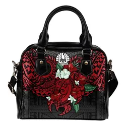 Tahiti Polynesian Shoulder Handbag - Hibiscus And Sea Turtle (Red)