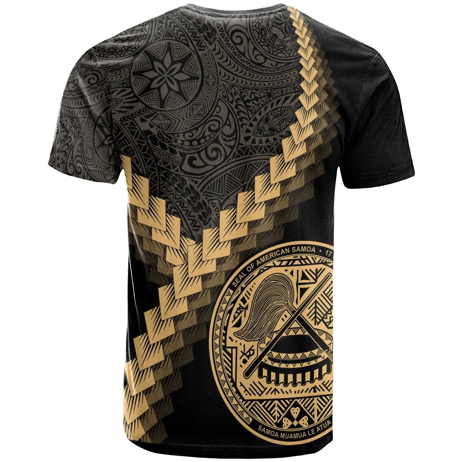 American Samoa T-Shirt - American Samoa Coat Of Arms With Polynesian Tattoo Gold