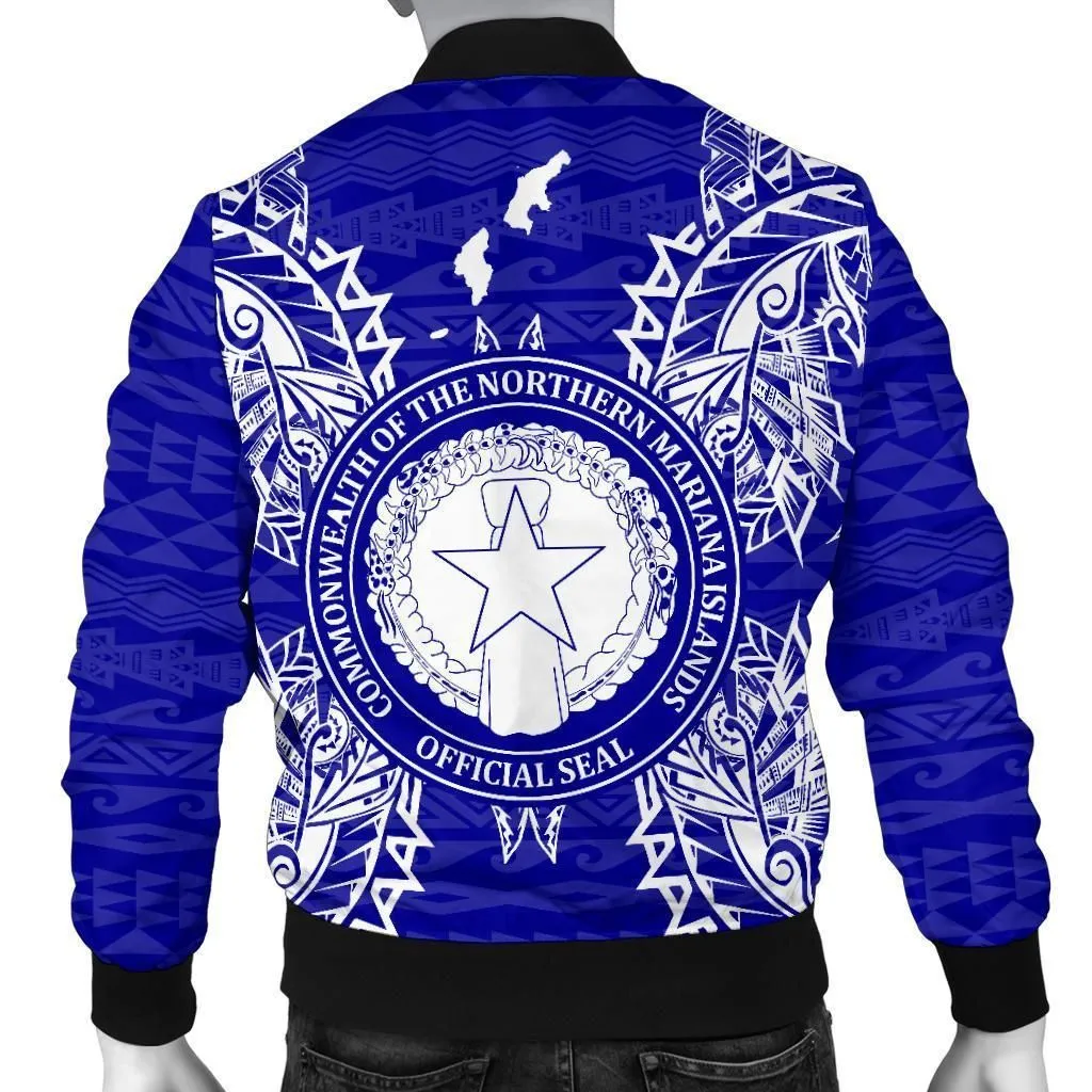 Northern Mariana Islands Polynesian Mens Bomber Jacket Map Blue