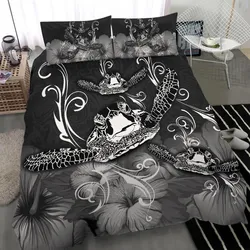 Alohawaii Bedding Set - Cover and Pillow Cases Hawaii Polynesian Turtle Waves Hibiscus - Erik Style - AH - Grey - J5