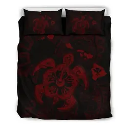 FamilyGater Bedding Set - Cover and Pillow Cases Hawaiian Map Kanaka Hibiscus Turtle Red Polynesian - AH - J4