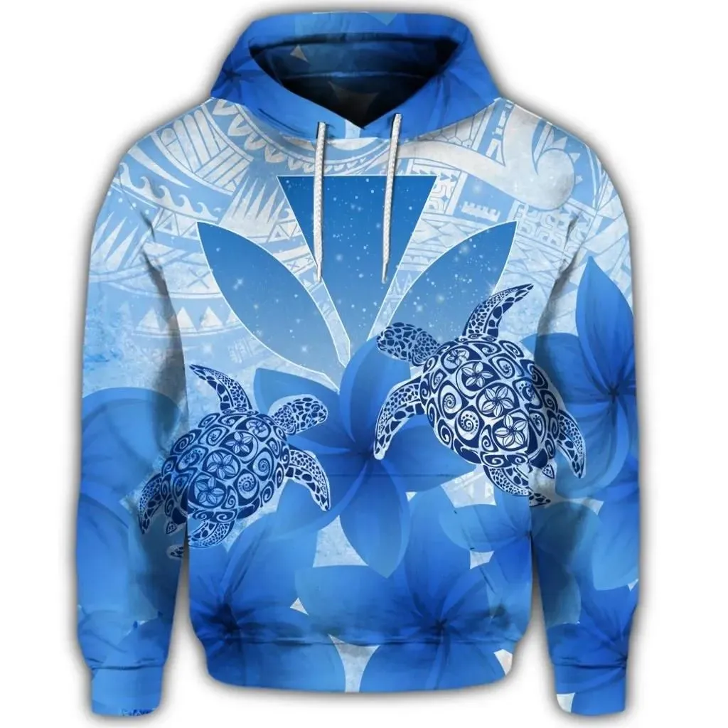 Alohawaii Hoodie - Hawaii Turtle Kanaka Plumeria Polynesian Blue - AH - J4R