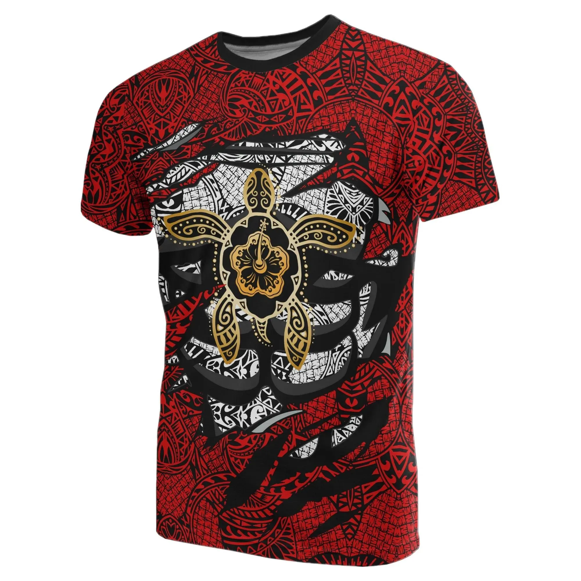 Alohawaii Tee - Hibiscus Polynesian Red Hawaii Turtle T-Shirt - AH - J1