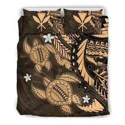 Hawaiian Bedding Set - Hawaii Polynesian Turtle Hibiscus Bedding Set - Gold