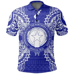 Northern Mariana Islands Polo Shirt - Northern Mariana Islands Seal Map Polynesian Tattoo Blue