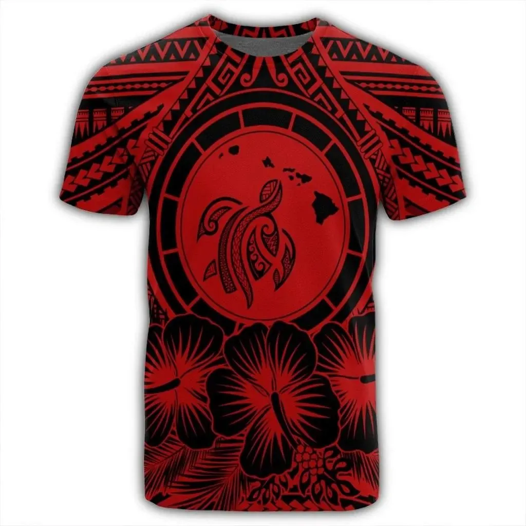 Alohawaii Tee - Hawaiian Map Honu Hibiscus Tropic Red Polynesian T-shirt AH - JGR