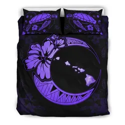 Hawaiian Map Hibiscus Turtle Polynesian Moon Bedding Set Violet