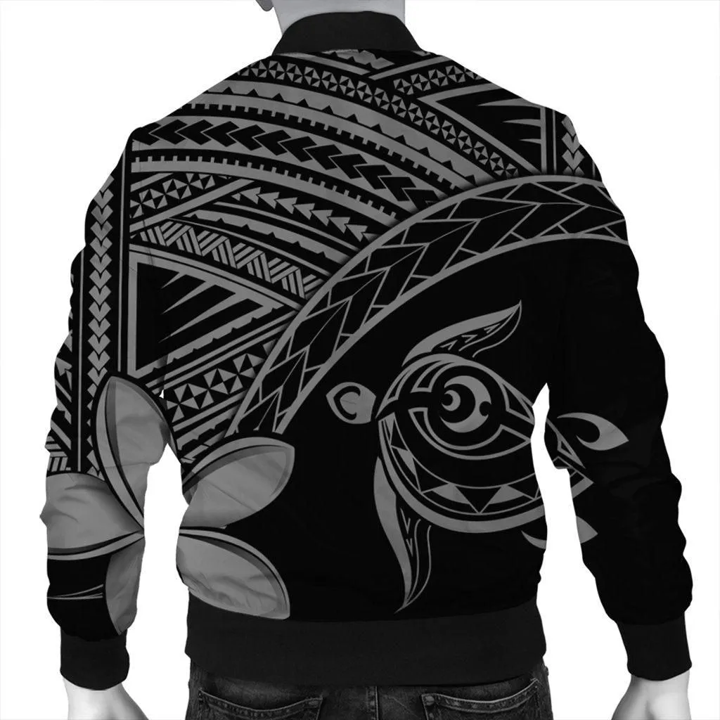 Hawaiian Turtle Plumeria Kakau Polynesian Quilt Bomber Jacket Neo Gray