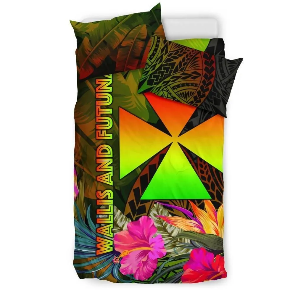 Alohawaii Bedding Set - Cover and Pillow Cases Wallis and Futuna Polynesian - Hibiscus and Banana Leaves - BN15