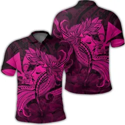 Hawaiian Map Hula Girl Hibiscus Kanaka Polynesian Polo Shirt - Pink