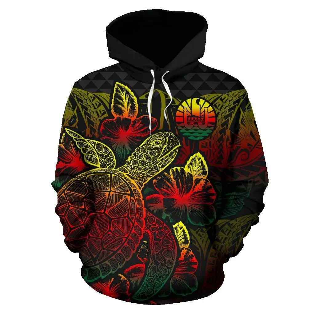 Tahiti Polynesian Hoodie Turtle Hibiscus Reggae - BN39