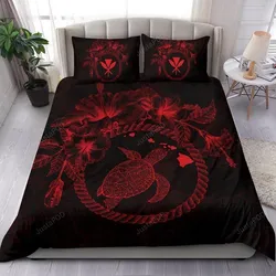 Polynesian Hawaii Bedding Set - Red Turtle Hibiscus Flower Frame Vintage - Bn12