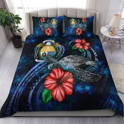 Nauru Polynesian Bedding Set - Blue Turtle Hibiscus