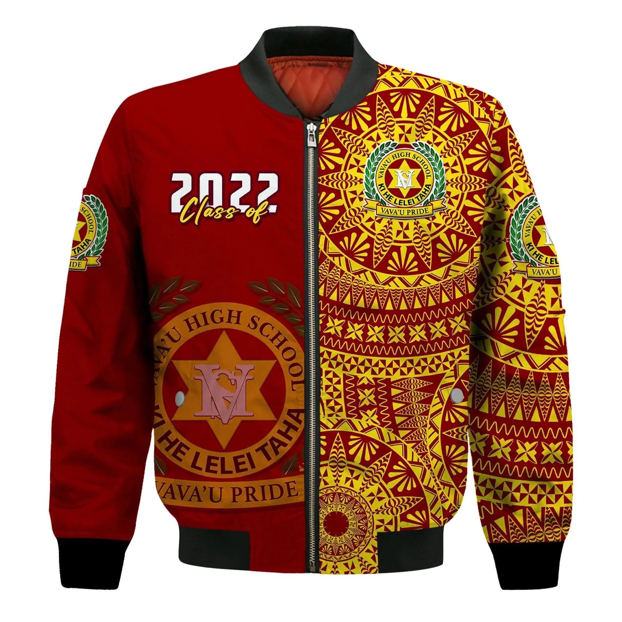(Custom Text And Number) Tonga Vavau High School Bomber Jacket Class Of Year Tongan Ngatu Pattern LT14