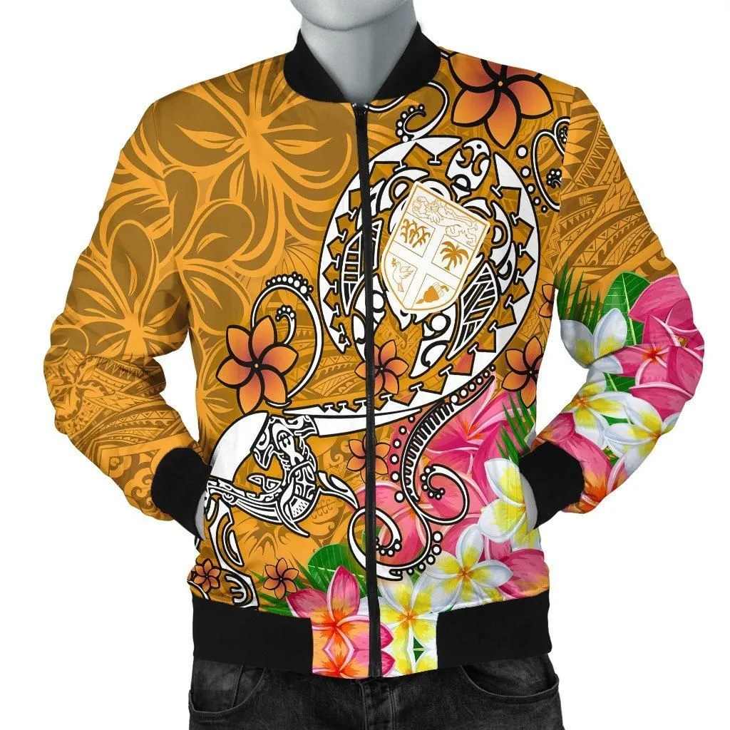 Fiji Mens Bomber Jacket - Turtle Plumeria (Gold)