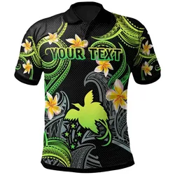 Papua New Guinea Polo Shirt - Custom Personalised Polynesian Waves with Plumeria Flowers (Green)