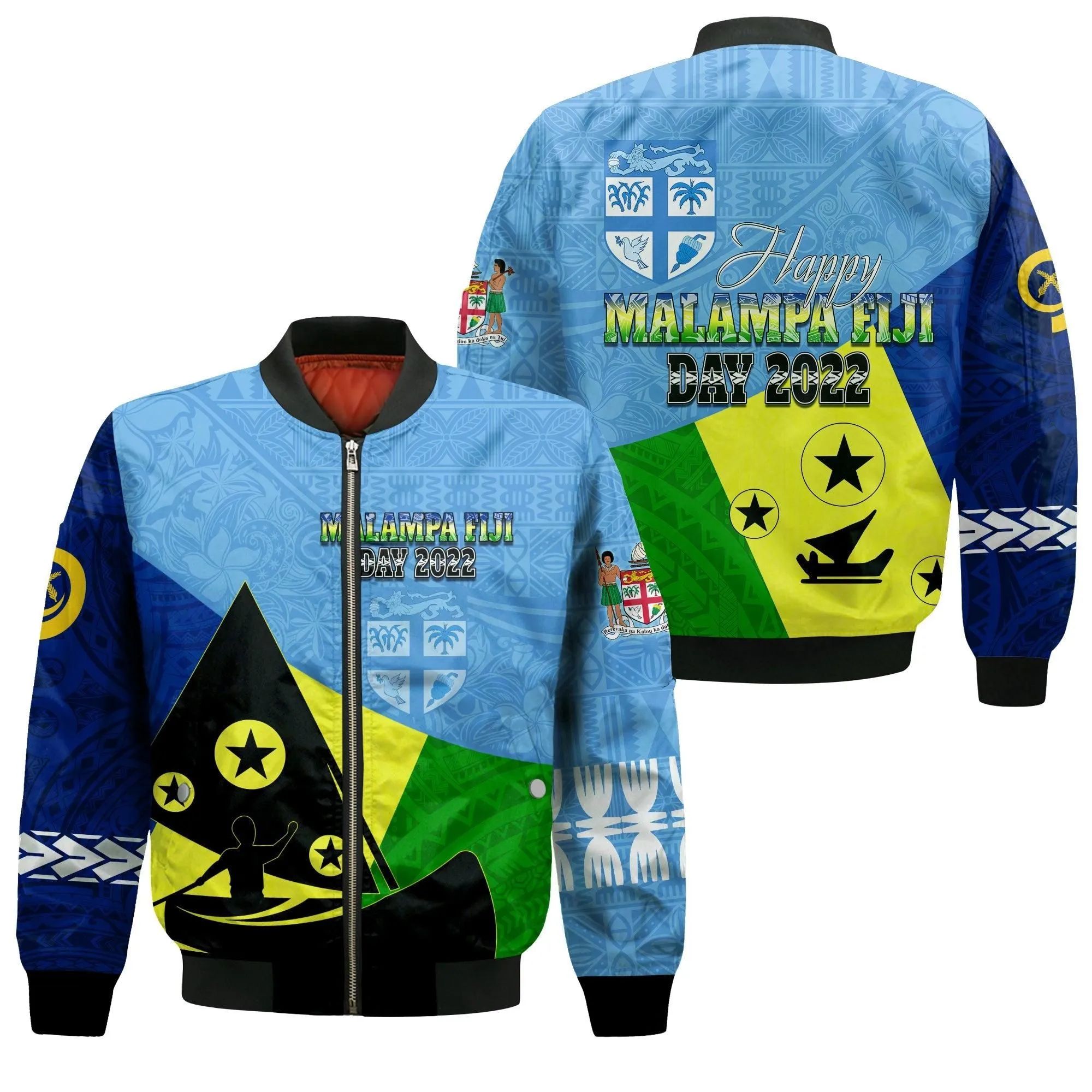 Malampa Fiji Day Bomber Jacket Mix Tapa Style LT7