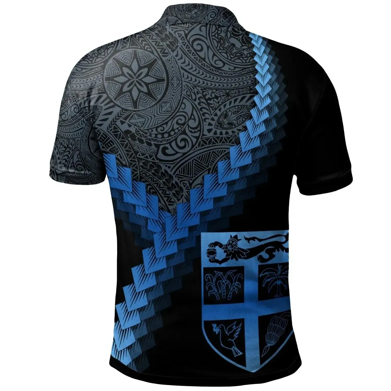 Alohawaii Shirt - Polo Shirt Fiji - Fiji Coat Of Arms With Polynesian Tattoo Blue - BN22