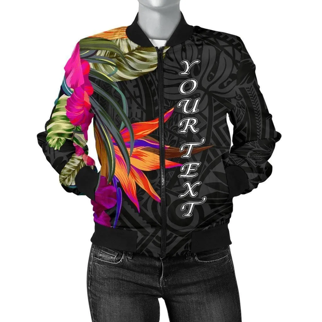 Polynesian Custom Personalised Women's Bomber Jacket - Hibiscus Pattern - BN39