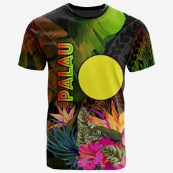 Palau Polynesian T shirt - Hibiscus and Banana Leaves