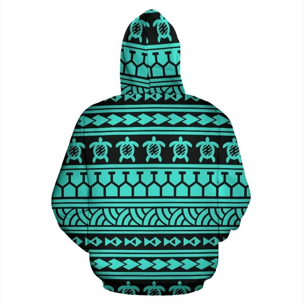 Alohawaii Hoodie - Polynesian Tattoo Tribal Turquoise Pullover - AH - JR