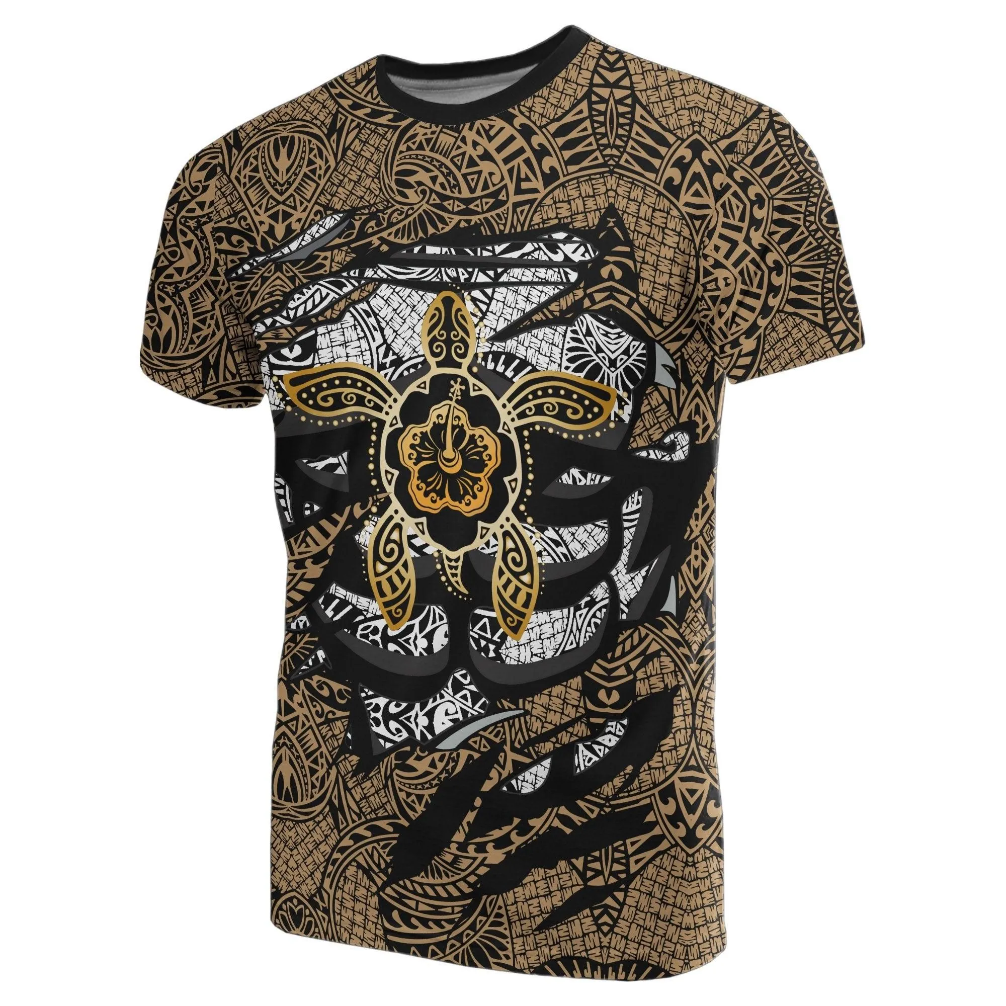 Hibiscus Polynesian Gold Hawaii Turtle T-Shirt