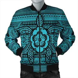 Hawaiian Turtle Polynesian Tribal Bomber Jacket Blue AH
