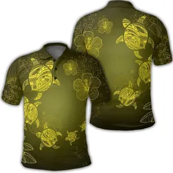 Hawaiian Plumeria Hibiscus Turtle Under Sea Polynesian Polo Shirt Yellow AH