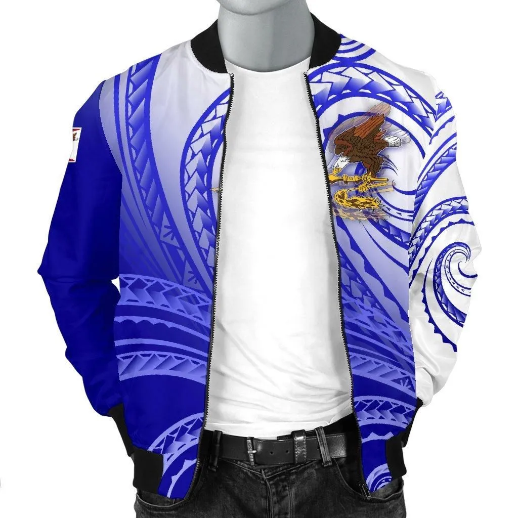 American Samoa Polynesian Mens Bomber Jacket - Bald Eagle (Blue)
